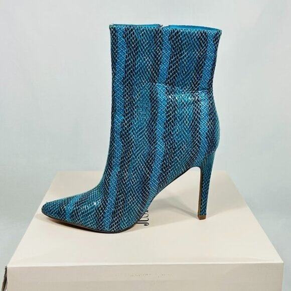 NWT/NIB JustFab Blaine Womens Blue Snake Heeled Ankle Boot 4" Stiletto Size 7.5 - Picture 1 of 5